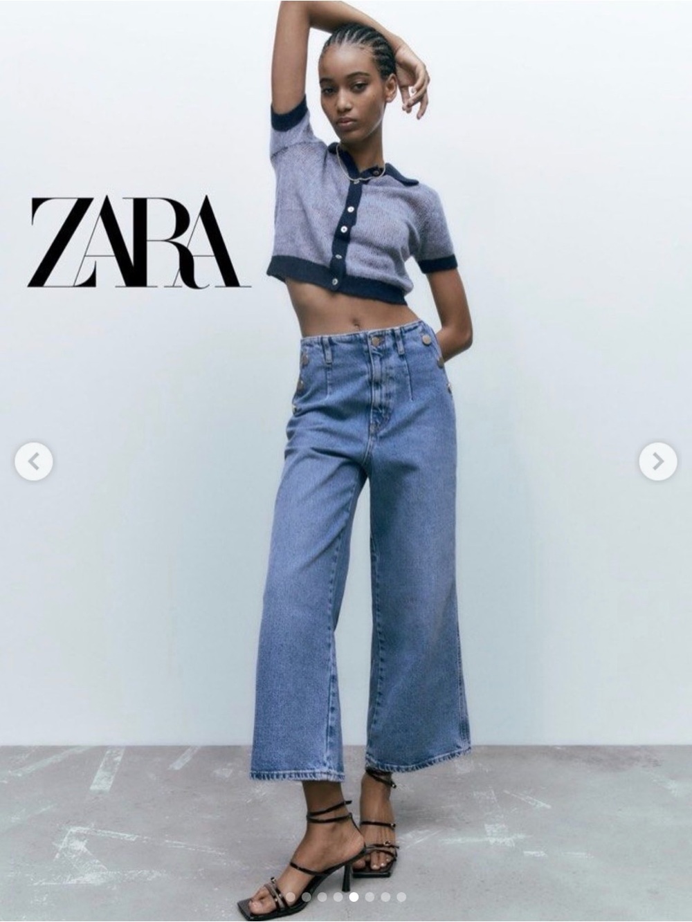 ZARA Light Blue Wide-Leg High-Rise Jeans with Gold Buttons